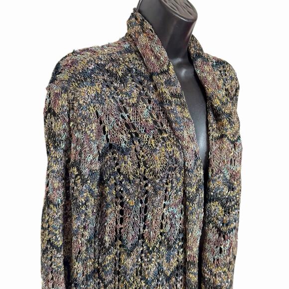 VTG 90s Y2K BOHO CARDIGAN SWEATER CHEVRON KNIT COTTAGE FAIRY BALL OF COTTON L - Picture 2 of 5